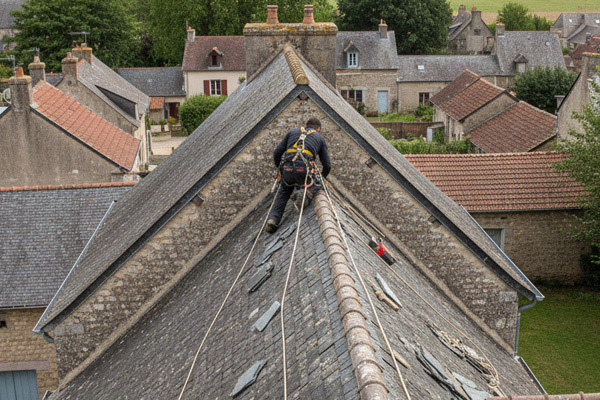 Rénovation complète de toiture en ardoises et tuiles à Rostrenen 22110 avec remplacement de charpente
